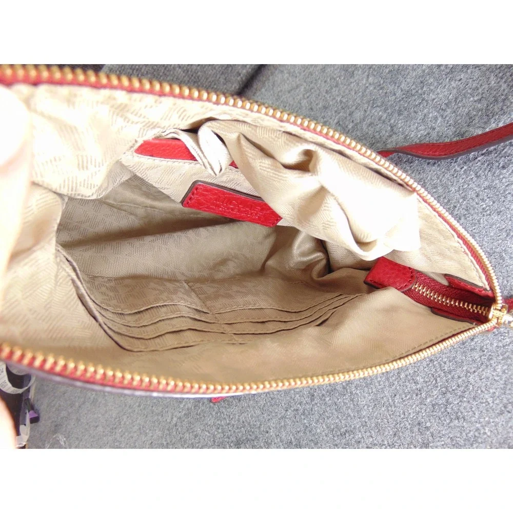 Michael Kors Bedford Red Pebbled‎ Leather Crossbody Bag 32H2MBFC2L Gold Hardware